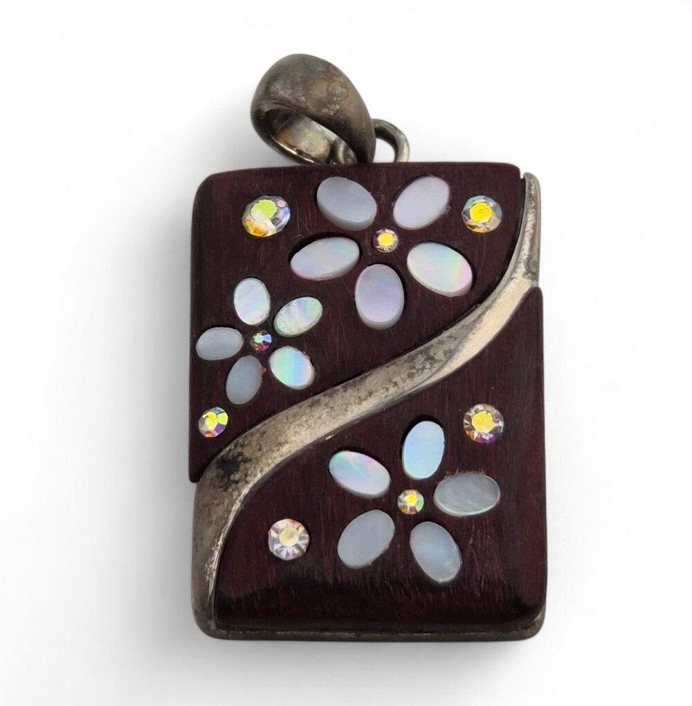 Lia Sophia Mother of Pearl AB Rhinestone Pendant Silver Tone
